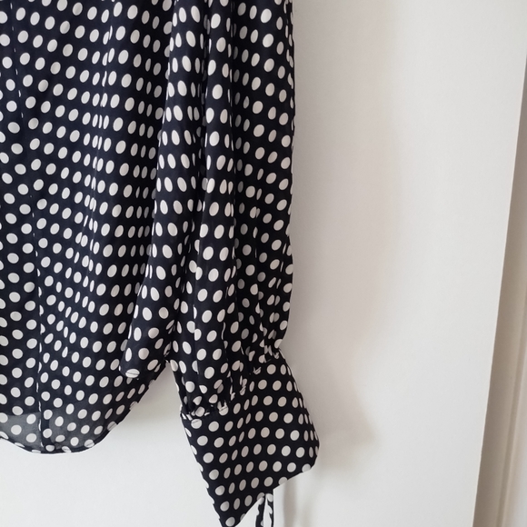 MILLY Navy White Polka Dot Silk Tie Sleeve Blouse S - Picture 2 of 5